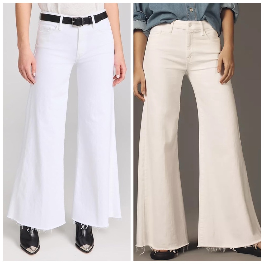 MOTHER Wide Leg Flare Jeans in White/Cream